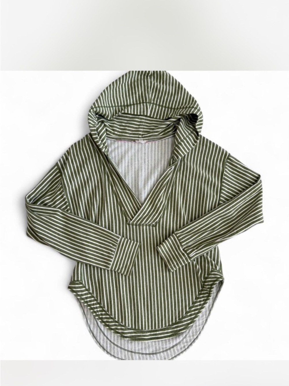 Pilcro Olive and White Striped Hooded Top